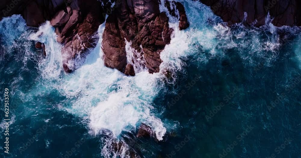 Amazing sea big waves crashing on rocks seascape, Aerial view drone 4k High quality of ocean sea background