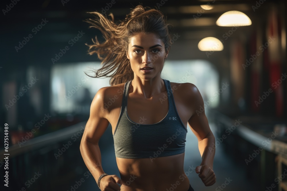 Young female athlete running in a workout session. Generative AI