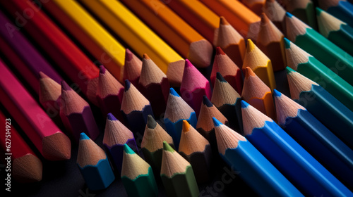 Backgrounds of colored pencils. Wooden stationery background with colored pencils. Back to school. Coloring pencils.