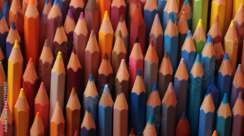 Backgrounds of colored pencils. Wooden stationery background with colored pencils. Back to school. Coloring pencils.