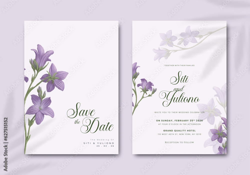 simple wedding invitation template with watercolor flower illustration premium vector