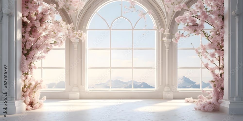 white room with arch and flowers in the wall white room with arch and flowers in the wall