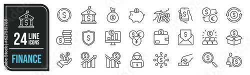 Finance minimal thin line icons. Related money, coi, piggy bank, currency, investment. Editable stroke. Vector illustration.