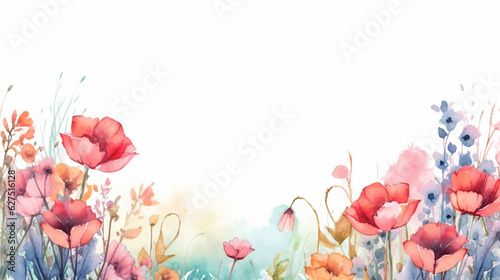 Frames of colorful flowers in watercolor. Backgrounds with flowers  plants and natural motifs in watercolor. Celebrations  congratulations  romantic dates...