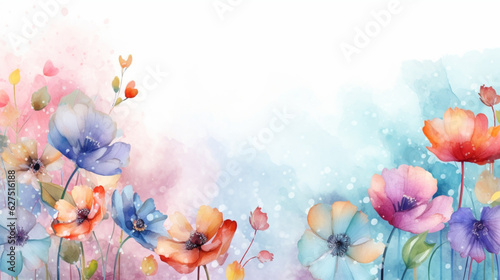 Frames of colorful flowers in watercolor. Backgrounds with flowers, plants and natural motifs in watercolor. Celebrations, congratulations, romantic dates... © Moon Project