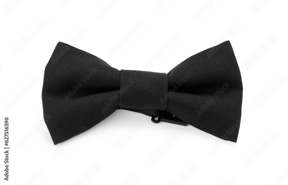 Stylish black bow tie on white background, top view Stylish black bow tie on white background, top view