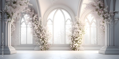 white room with arch and flowers in the wall © Jing