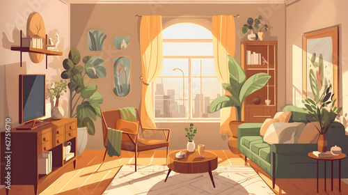 モダンでエレガントなリビングルームのイラスト No.005 | An illustration of a modern and elegant living room Generative AI