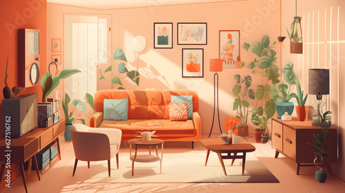 モダンでエレガントなリビングルームのイラスト No.033 | An illustration of a modern and elegant living room Generative AI