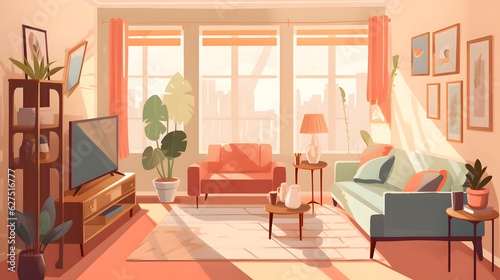                                                                    No.035   An illustration of a modern and elegant living room Generative AI