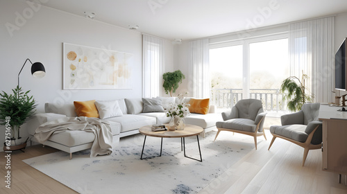 モダンでエレガントなリビングルームのイラスト No.053 | An illustration of a modern and elegant living room Generative AI