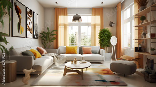モダンでエレガントなリビングルームのイラスト No.102 | An illustration of a modern and elegant living room Generative AI