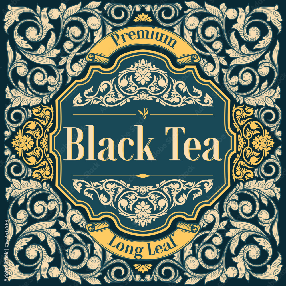 Black Tea - ornate vintage decorative label