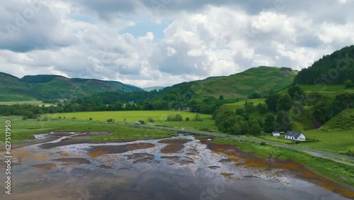 Loch Feochan and Feochan Bheag River from a drone, Feochan Glen, Oban, Argyll and Bute, West Highlands, Scotland  photo