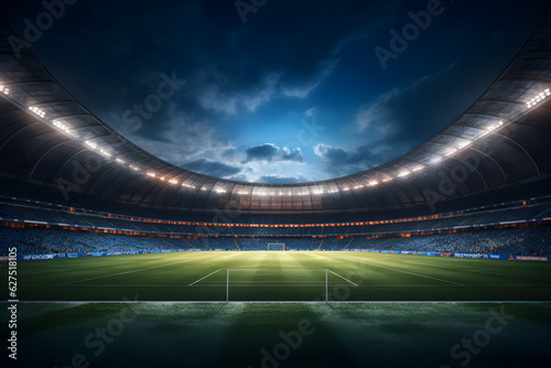 Football soccer field stadium at night and spotlight, AI generate © Black Pig