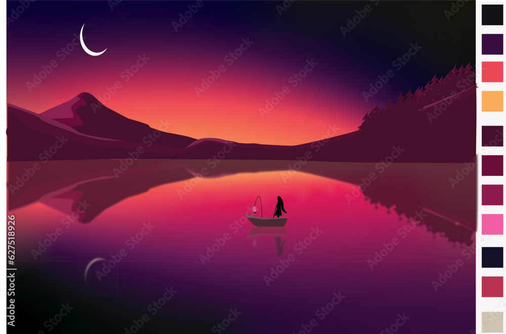 Fototapeta premium Landscape background sunset Illustration Vector