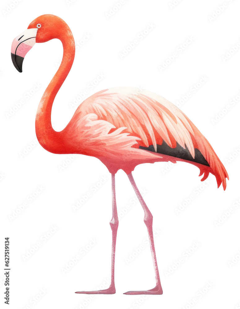 Cute watercolor cartoon pink flamingo isolated.