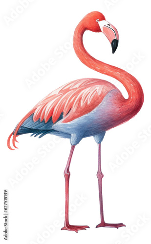 Cute watercolor cartoon pink flamingo isolated. © Pro Hi-Res
