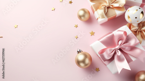 Elegant pink  white and gold gift backgrounds. Backgrounds of beautiful Christmas gifts. 