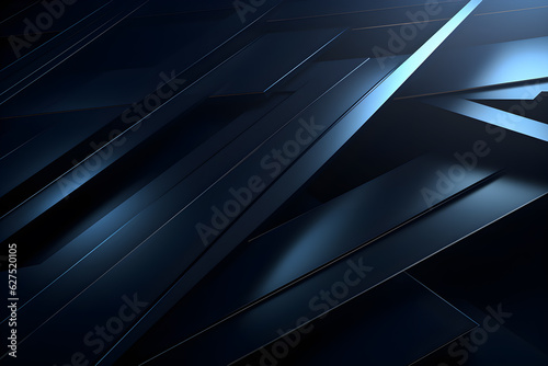 Abstract 3D black and blue background with beautiful geometric lines neon light design, AI generate