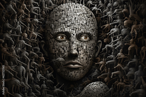  An illustration of a schizophrenic person. The chaos of schizophrenia. a visual representation of the disordered thoughts and perceptions characteristic of schizophrenia photo