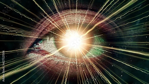 One eye with light particle effect