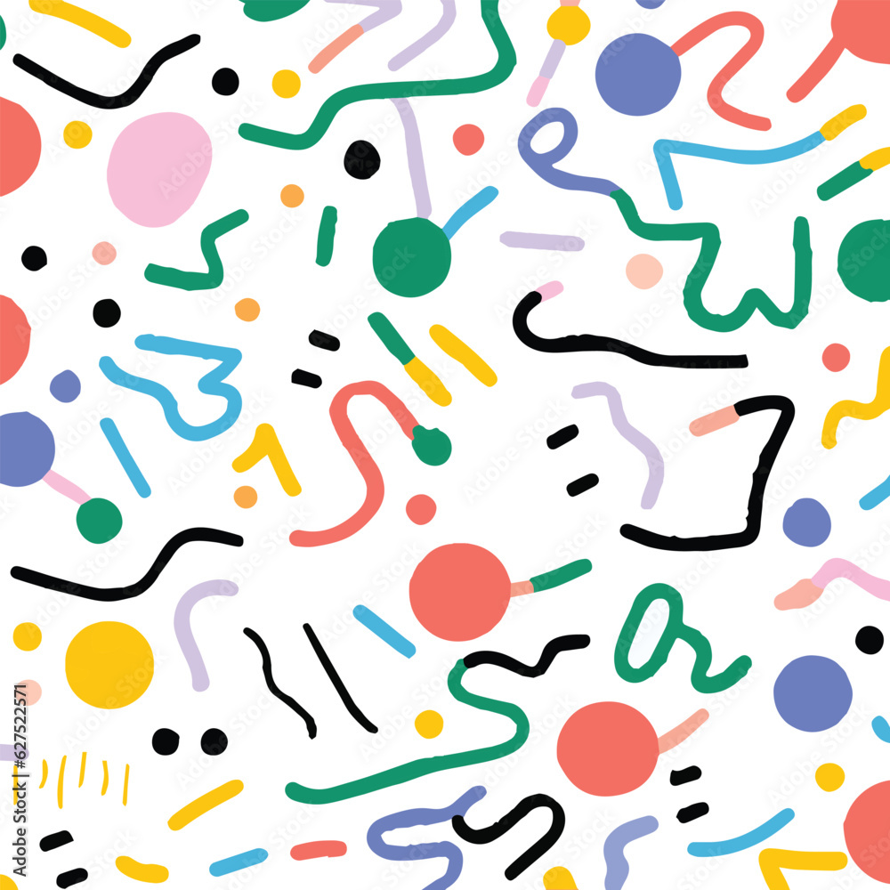 Playful Fun Colorful Line Doodle Pattern