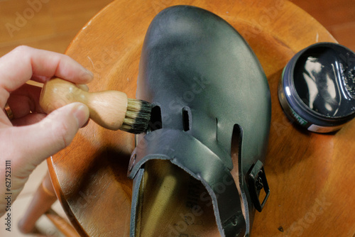 Maintenance of leather Birkenstock sandals.