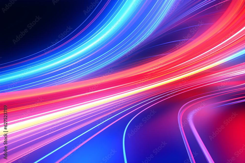 abstract colorful background with lines futuristic blue neon lines beams of light background, AI generate