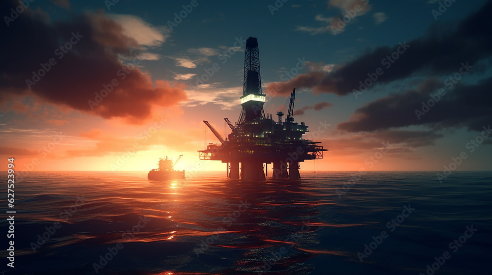 Aerial view offshore drilling rig (jack-up rig), flatform oil and gas ...