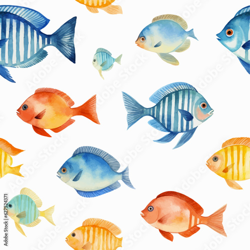 Fish watercolor seamless pattern vector