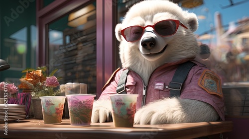 anthropomorphic polar bear daycare employee, digital art illustration