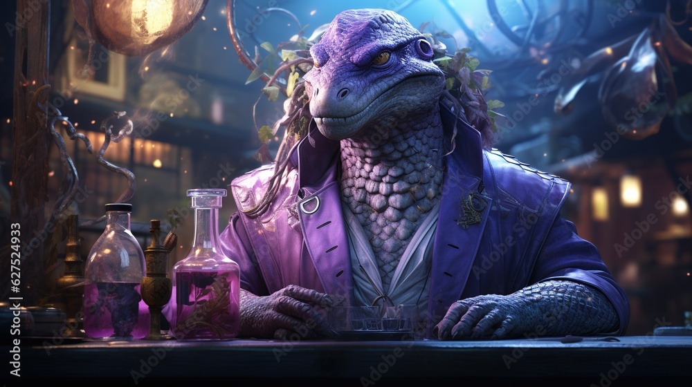 Fototapeta premium anthropomorphic snake alchemist, digital art illustration
