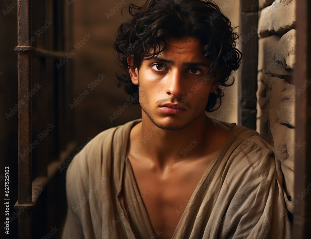 Illustration of Joseph in prison after being falsely accused by