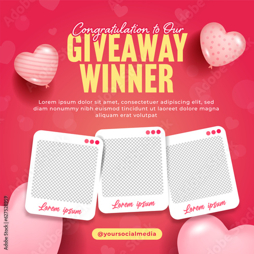 Giveaway announcement concept for social media post design template with valentine's day theme