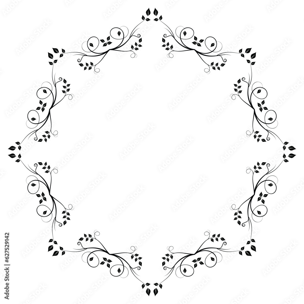 Illustration of floral frame design in black on a white background Illustration of floral frame design in black on a white background