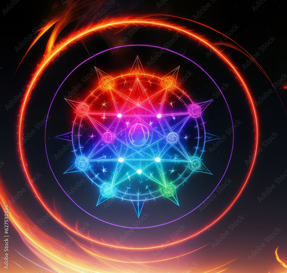 Spell Magic Effect Swirls Circle with Star Neon Glow Plasma Light Rings  - Square Background Image