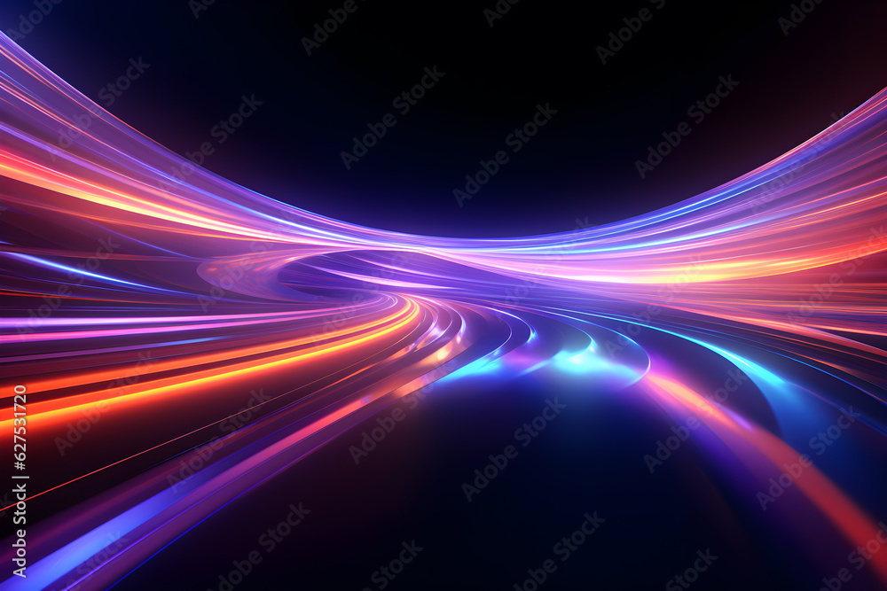 abstract background with motion blur multicolor spectrum bright orange blue neon rays and colorful glowing lines, AI generate abstract background with motion blur multicolor spectrum bright orange blue neon rays and colorful glowing lines, AI generate