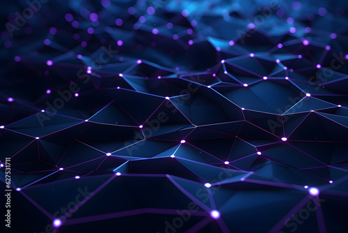 3D Abstract futuristic Molecules technology with polygonal shapes on dark blue background design digital technology concept. AI generate © Black Pig