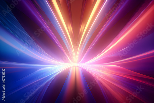 abstract multicolor spectrum background, bright orange blue neon rays and colorful glowing lines, AI generate