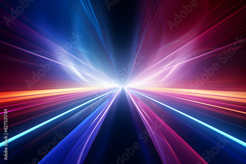 abstract multicolor spectrum background, bright orange blue neon rays and colorful glowing lines, AI generate