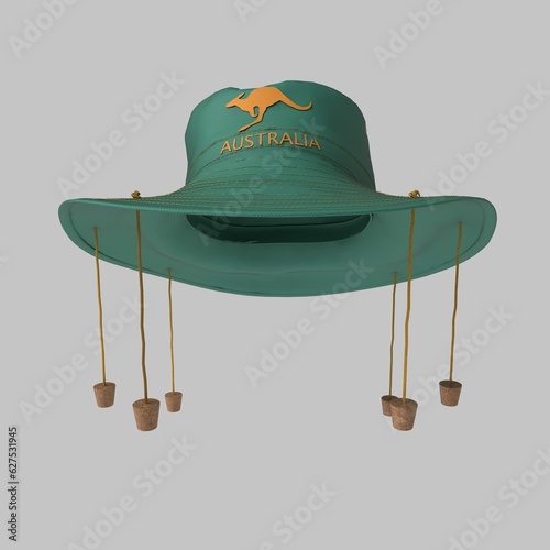 Green Australian Hat With Cork Hanging