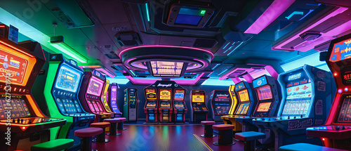 90s Arcade Paradise, A Retro Gaming Haven. Generative AI.
