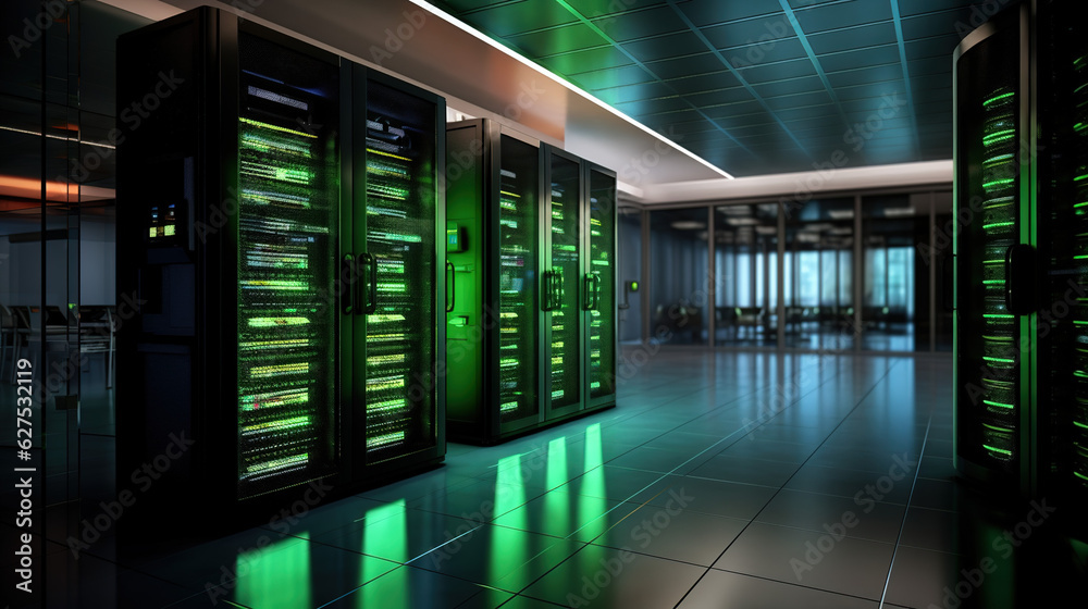 A Great view of the Mainframe in a Large Server Room Data Center row with Network server Racks Connected in a data center server. Generated AI A Great view of the Mainframe in a Large Server Room Data Center row with Network server Racks Connected in a data center server. Generated AI