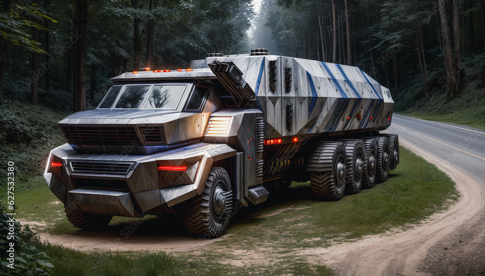 Futuristic Truck in new style, strong Armor. Generative AI.