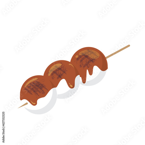 焼き目のついた甘辛い醤油だれのみたらしだんごのイラスト