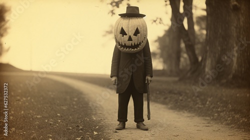 Mysterious Pumpkin Enigma: Vintage Photograph Reveals a Man with a Pumpkin Head, Unearthing Curiosities of the Past