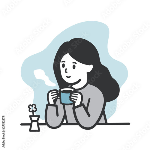コーヒー、お茶を飲む女性のイラスト