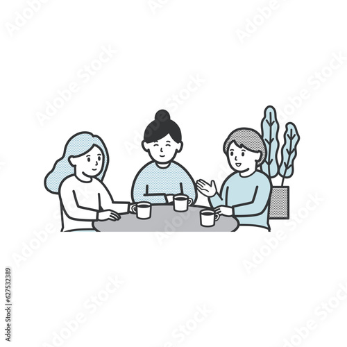カフェでおしゃべりを楽しむ女性達のイラスト