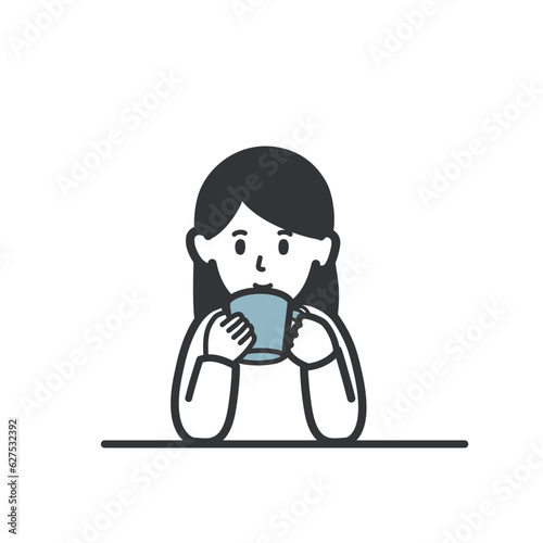 コーヒー、お茶を飲む女性のイラスト